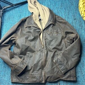 Columbia Faux Leather Jacket in Brown Insulated with Hoodie Coat Men's Size XL